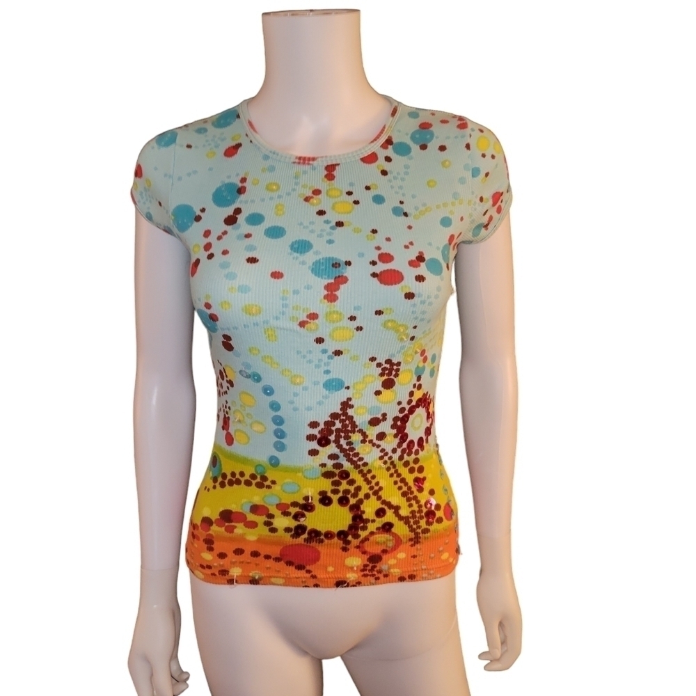 Charlotte Top with Sequin Blue Yellow M fits Small